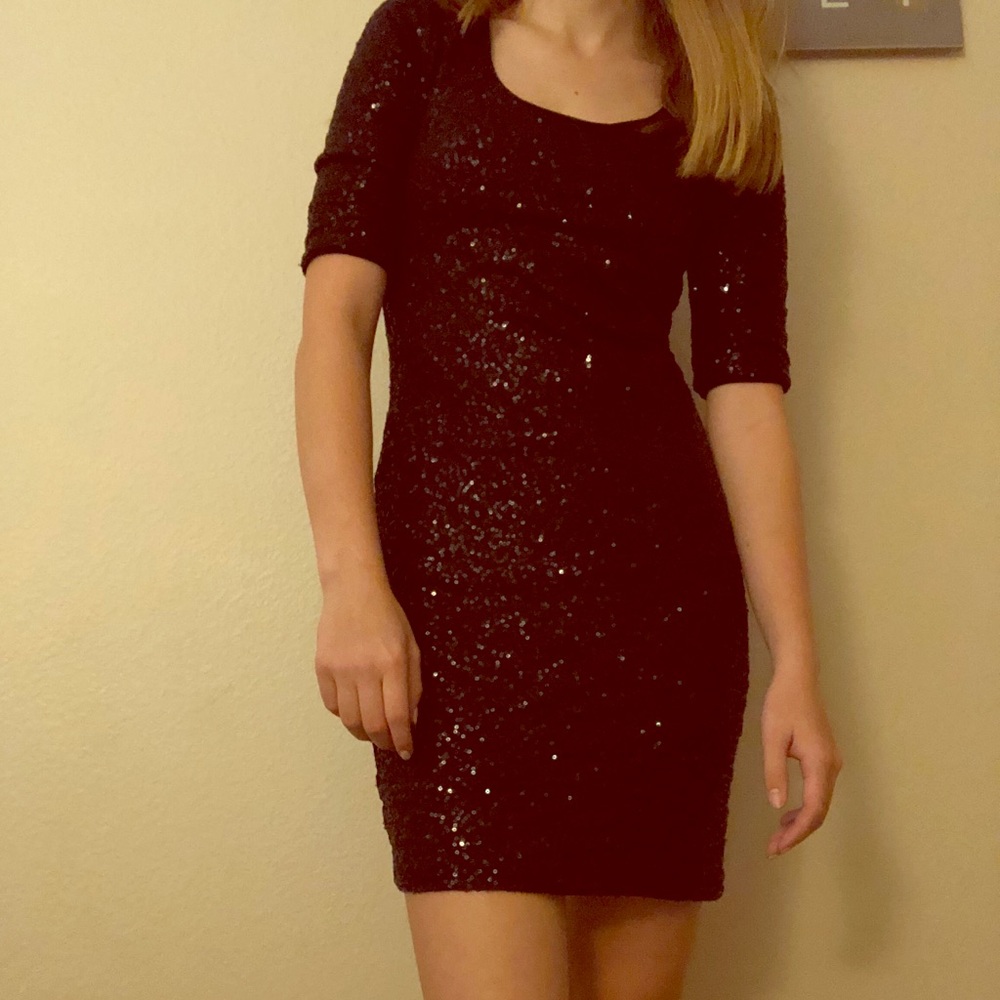 black sequin dress